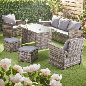 Garden Gear St Lucia 7 Seat Rattan Dining Set - Tonal Grey